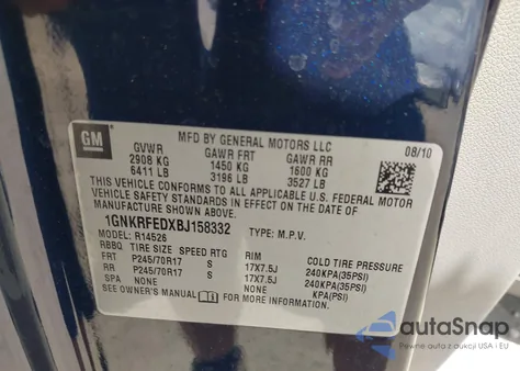 2011 Chevrolet Traverse Ls from USA, damaged, VIN 1GNKRFEDXBJ158332